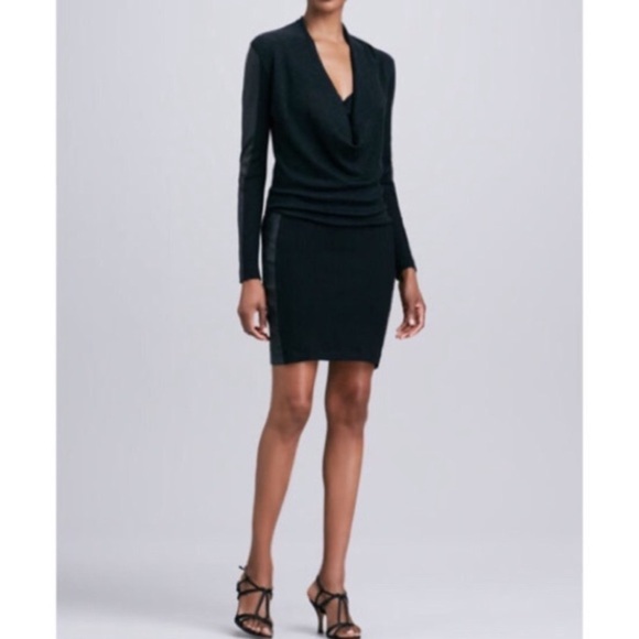 NICOLE MILLER Leather Paneled Ribbed Knit Dress - Picture 7 of 9